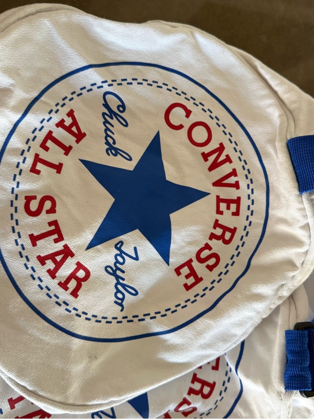 Converse White Canvas Barrel Duffel with Blue Strap and Red Logo - Picture 6 of 10